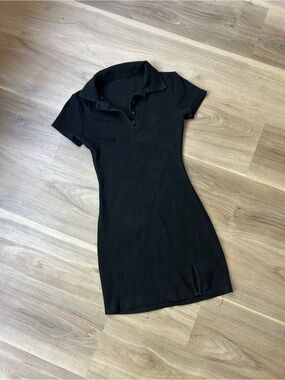 Vintage Y2K Classic Black Polo Shirt bodycon Tennis Dress